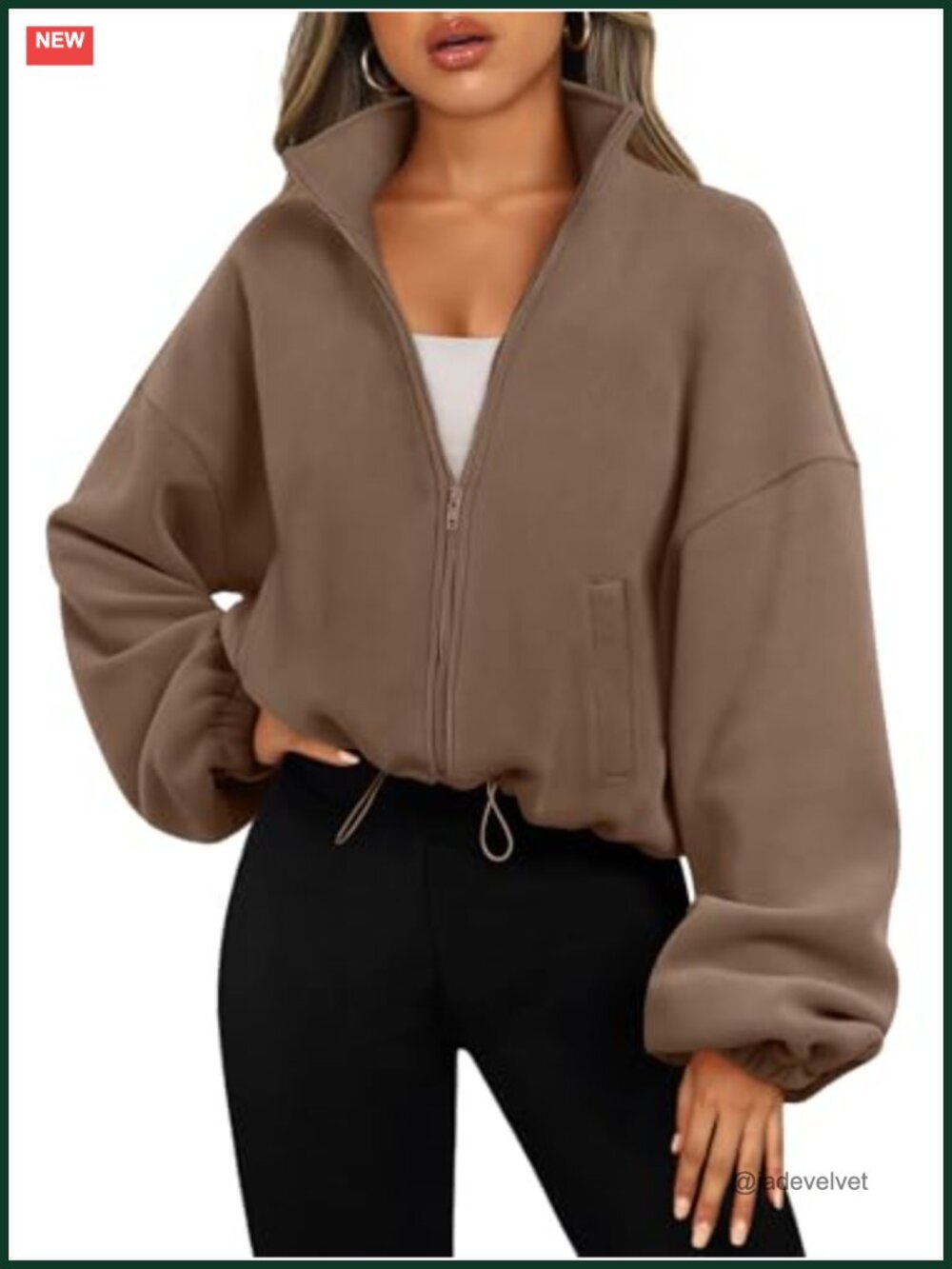 Oversized Cropped Fleece Jacket Zip Up Long Sleeve Sweatshirt